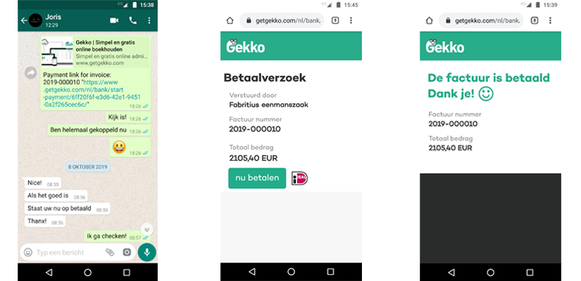 Betaallink versturen met de Facturatie app van Gekko