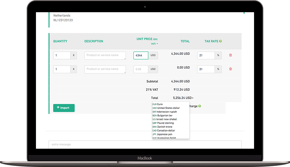 Use multiple currencies in your invoices