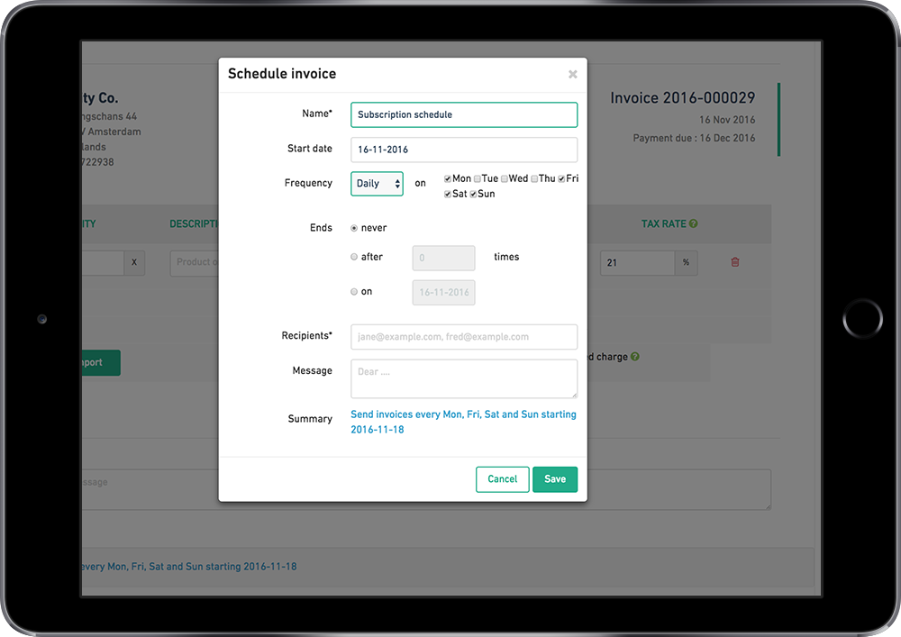 Scheduler for invoices